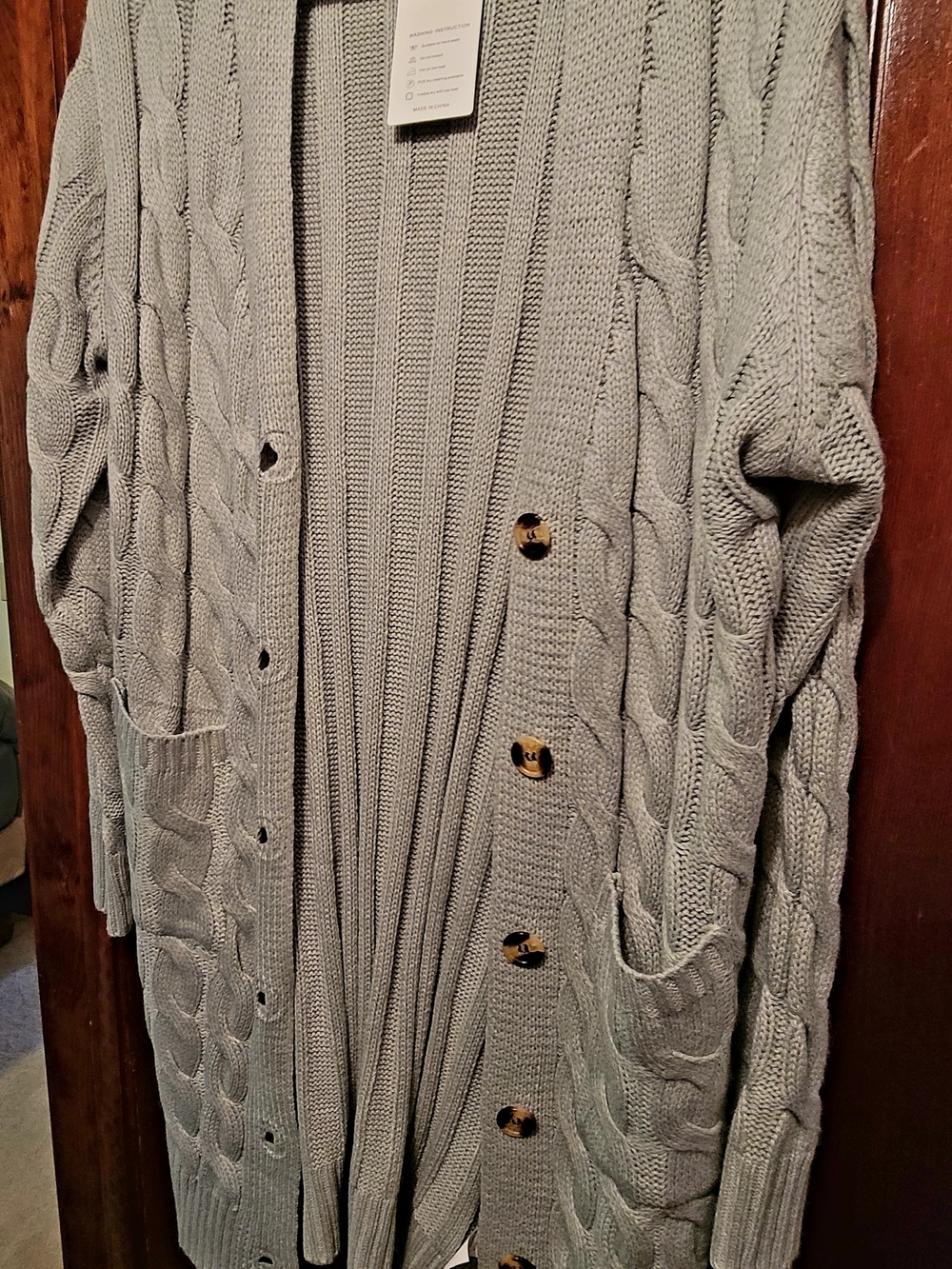 Beautiful Light Mint Green Cable Knit Button-Front Cardigan